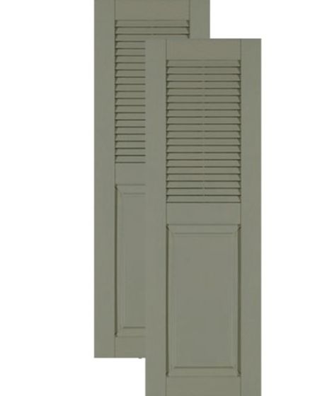 Custom Combination Vinyl Shutters, Louver / Raised Panel w/ Center Mullion